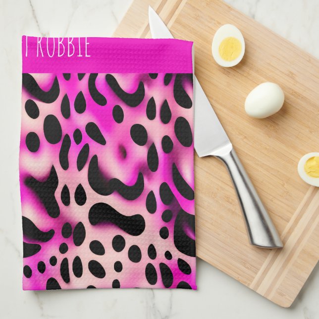 Pink Leopard 3D Geometric Pattern Tea Towel (Quarter Fold)