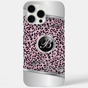 Pink Leopard and Metal Print   Monogram iPhone 16 Pro Max Case