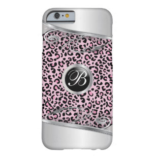 Pink Leopard and Metal Print   Monogram Barely There iPhone 6 Case