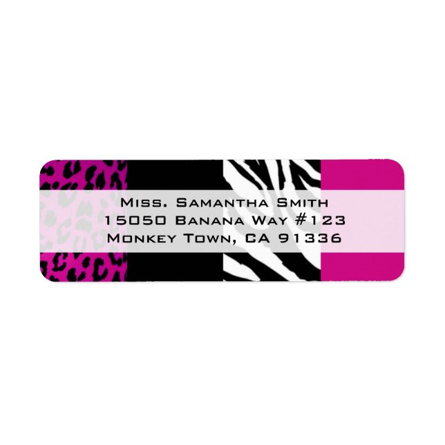 Pink Leopard and Zebra Animal Print Return Address Label (Front)