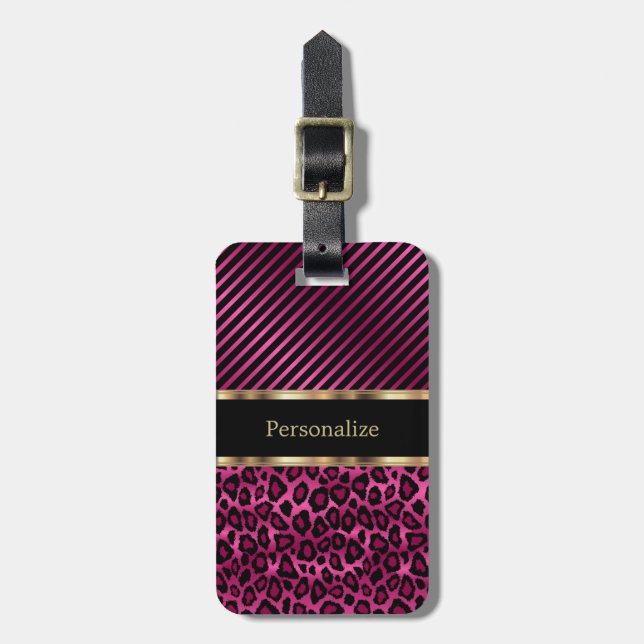 Pink Leopard Animal Pattern Luggage Tag (Front Vertical)