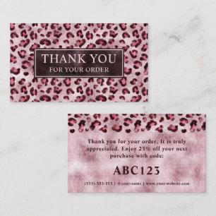 Pink Leopard Animal Print And Faux Foil Thank You Business Card