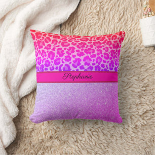 Pink Leopard Animal Print Cheetah Glitter Cushion