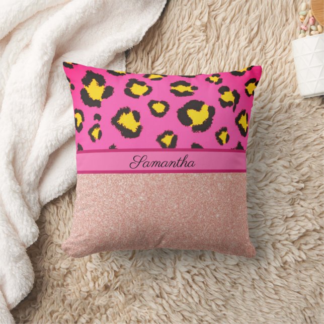 Pink Leopard Animal Print Cheetah Glitter Cushion (Blanket)