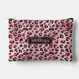 Pink Leopard Animal Print With Faux Foil And Name Accessory Pouch