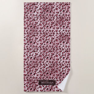Pink Leopard Animal Print With Faux Foil And Name Beach Towel