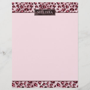 Pink Leopard Animal Print With Faux Foil And Name Custom Letterhead