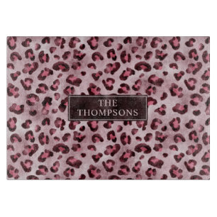 Pink Leopard Animal Print With Faux Foil And Name Cutting Board