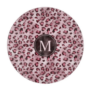 Pink Leopard Animal Print With Faux Foil Monogram Cutting Board