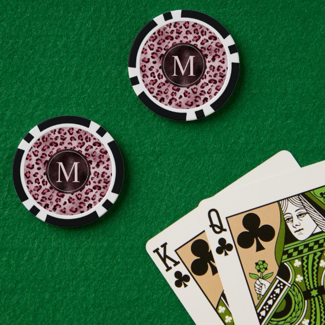 Pink Leopard Animal Print With Faux Foil Monogram Poker Chips (Poker Table (Double))