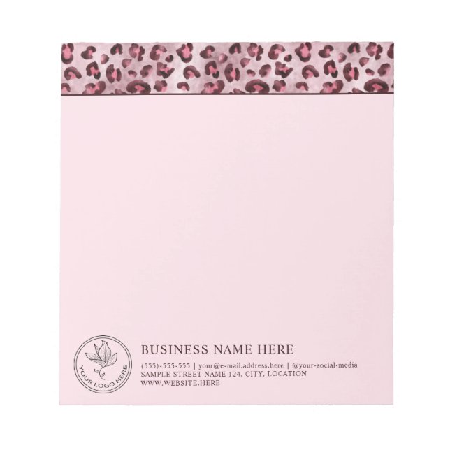 Pink Leopard Animal Print With Your Logo And Info Notepad (Front)