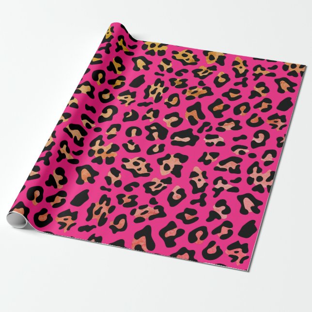 Pink Leopard Animal Print Wrapping Paper (Unrolled)