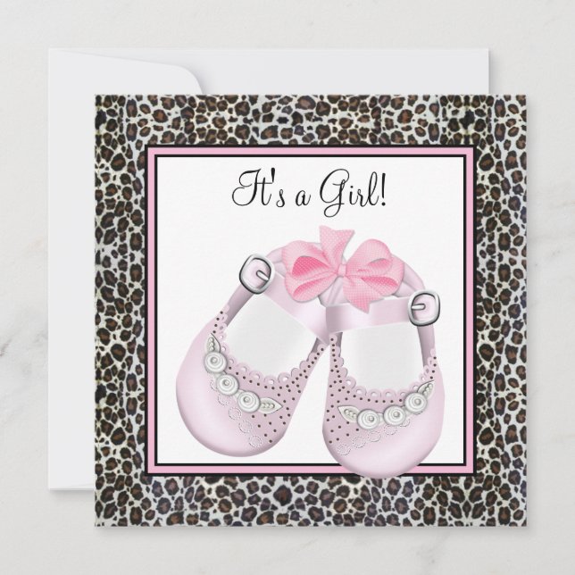Pink Leopard Baby Shower Invitations (Front)