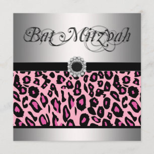 Pink Leopard Bat Mitzvah Invitations