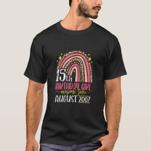 Pink Leopard Best 15th Birthday Ever Rainbow Augus T-Shirt