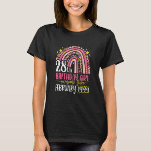 Pink Leopard Best 28th Birthday Ever Rainbow Febru T-Shirt