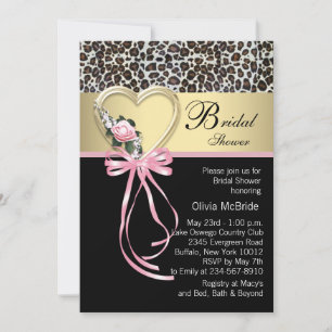 Pink Leopard Black Gold Leopard Bridal Shower Invitation