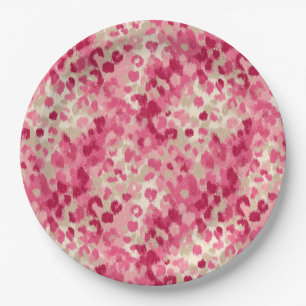 Pink Leopard Brush Stroke Seamless Pattern Paper Plate