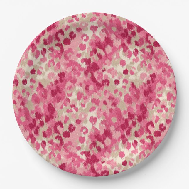 Pink Leopard Brush Stroke Seamless Pattern Paper Plate (Front)