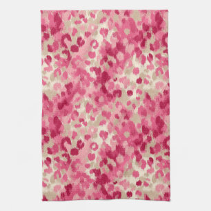Pink Leopard Brush Stroke Seamless Pattern Tea Towel