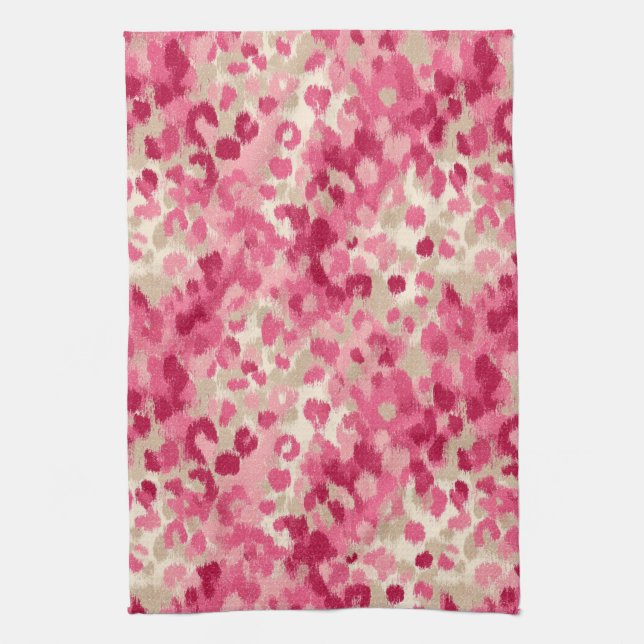 Pink Leopard Brush Stroke Seamless Pattern Tea Towel (Vertical)