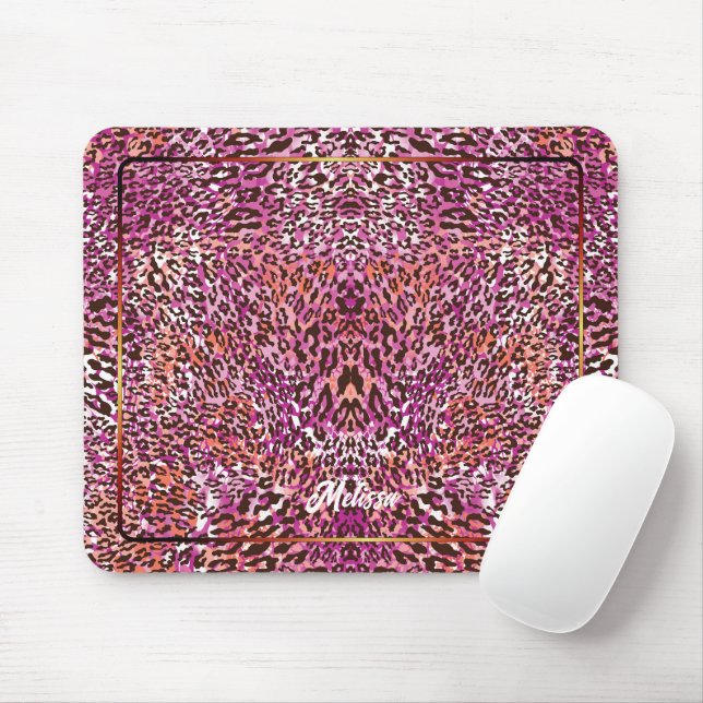 Pink Leopard Camo Style Customised Name Mouse Pad (With Mouse)