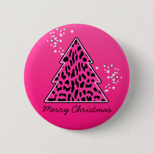 Pink Leopard Cheetah Christmas Tree 6 Cm Round Badge