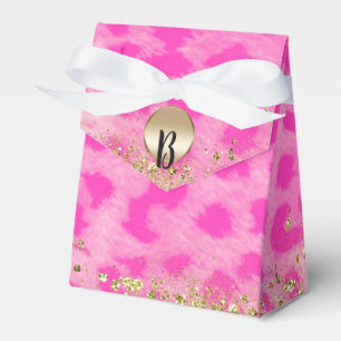 Pink Leopard Cheetah Print Gold Glitter Monogram Favour Box
