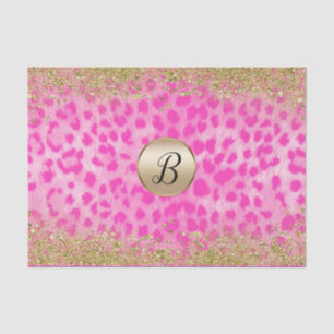 Pink Leopard Cheetah Print Gold Glitter Monogram Tissue Paper