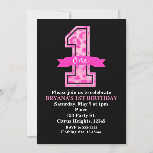 Pink Leopard Cheetah Print One 1st Birthday Party Invitation (Front)