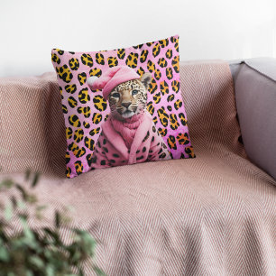 Pink Leopard Christmas Jaguar Cushion 