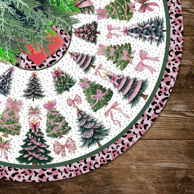 Pink leopard coquette christmas trees custom brushed polyester tree skirt (Creator Uploaded)