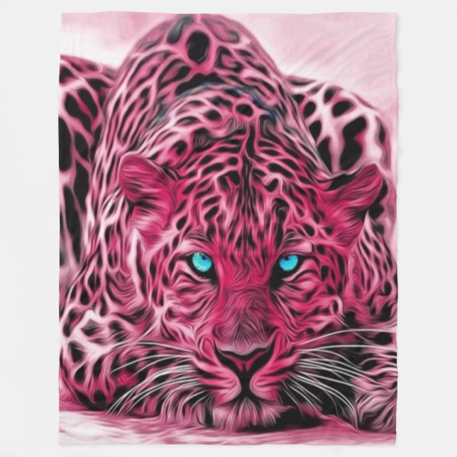Pink Leopard Custom Fleece Blanket, Large Blanket (Front)
