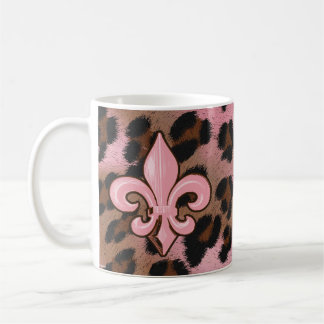 Pink Leopard Fleur de Lis Coffee Mug