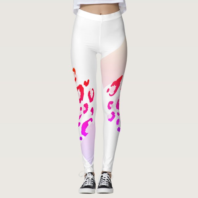  Pink Leopard Geometric  Leggings (Front)