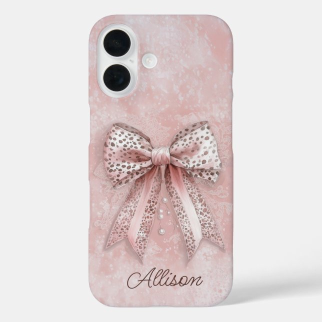 Pink Leopard Girly Glitter Elegant Bow Custom Name Case-Mate iPhone Case (Back)