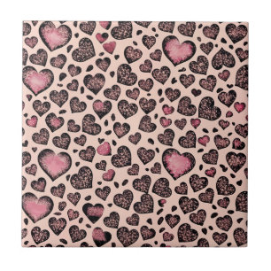 Pink Leopard Heart Pattern on Blush Ceramic Tile
