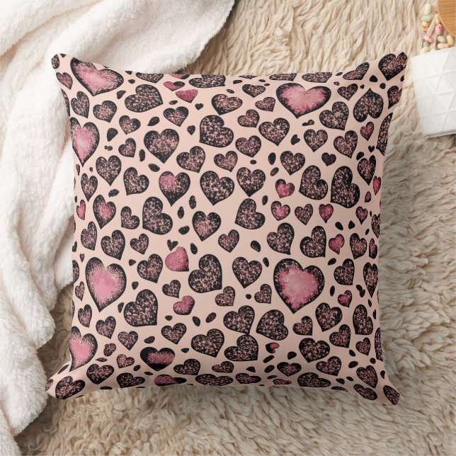 Pink Leopard Heart Pattern on Blush Cushion (Blanket)
