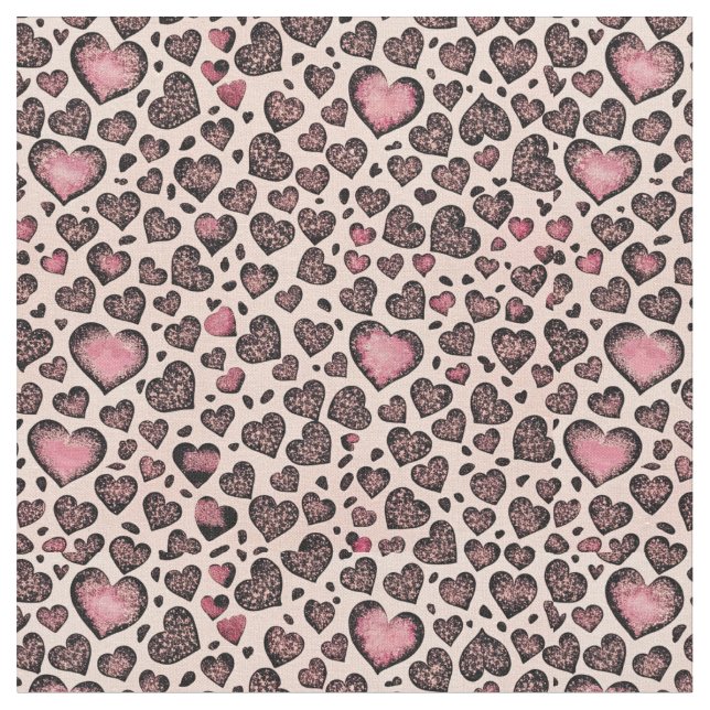 Pink Leopard Heart Pattern on Blush Fabric (Close Up)