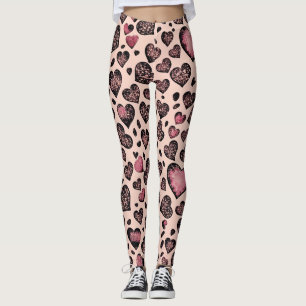 Pink Leopard Heart Pattern on Blush Leggings