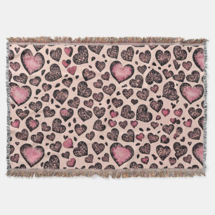 Pink Leopard Heart Pattern on Blush Throw Blanket