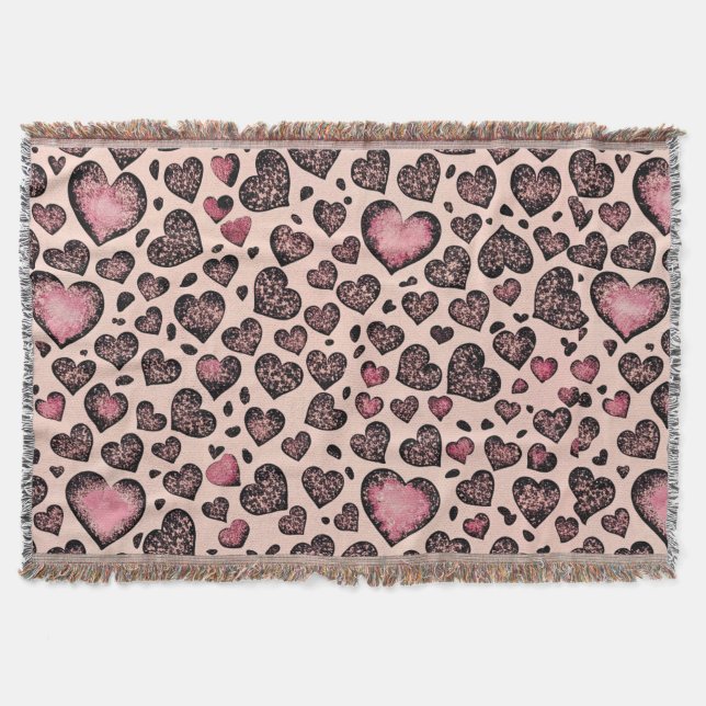 Pink Leopard Heart Pattern on Blush Throw Blanket (Front)