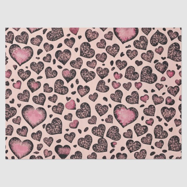 Pink Leopard Heart Pattern on Blush Tissue Paper (Front)