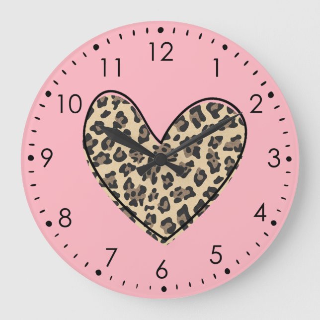 Pink Leopard Heart Wall Clock (Front)
