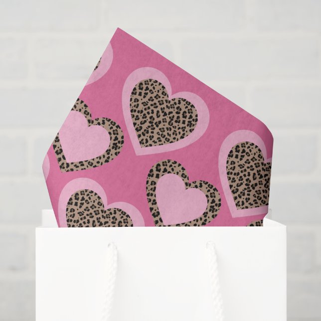 Pink Leopard Hearts Party Tissue Paper (Gift Bag)
