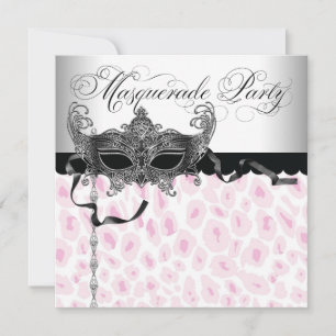 Pink Leopard Masquerade Party Invitations