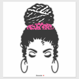 Pink Leopard Messy Bun Sticker – 2–14" Vinyl Stick