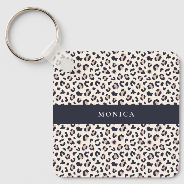 Pink Leopard pattern custom name  Key Ring (Front)