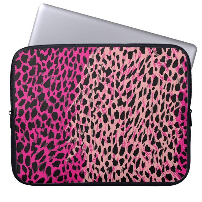 Pink leopard pattern textile fabricanimal,backgrou laptop sleeve (Front)