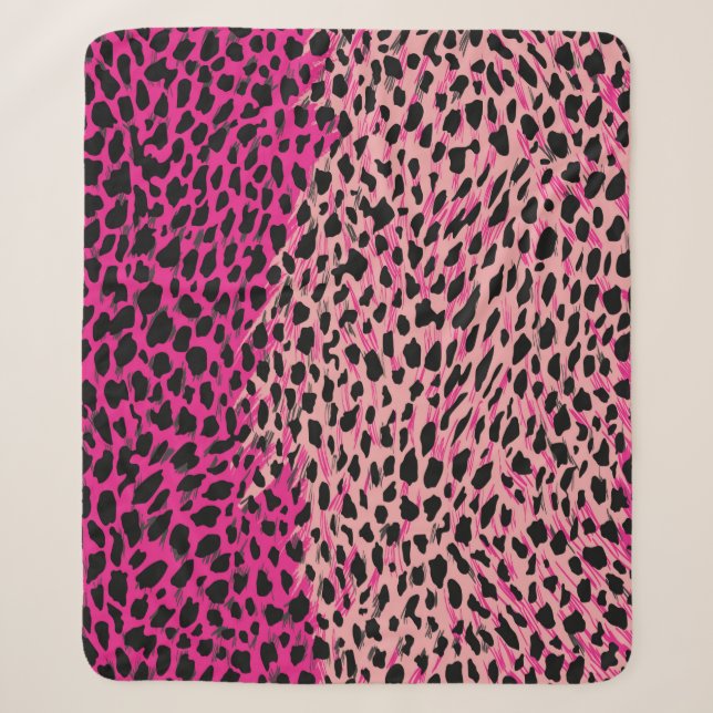 Pink leopard pattern textile fabricanimal,backgrou sherpa blanket (Front)